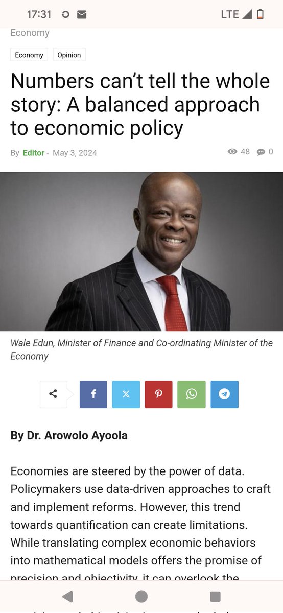 This week, I wrote a column for an online newspaper @abujapolitico_ titled 'Numbers Can't Tell the Whole Story: A Balanced Approach to Economic Policy,' where I looked at the nuances of economic data and policy making Your thoughts and feedback are welcome.…