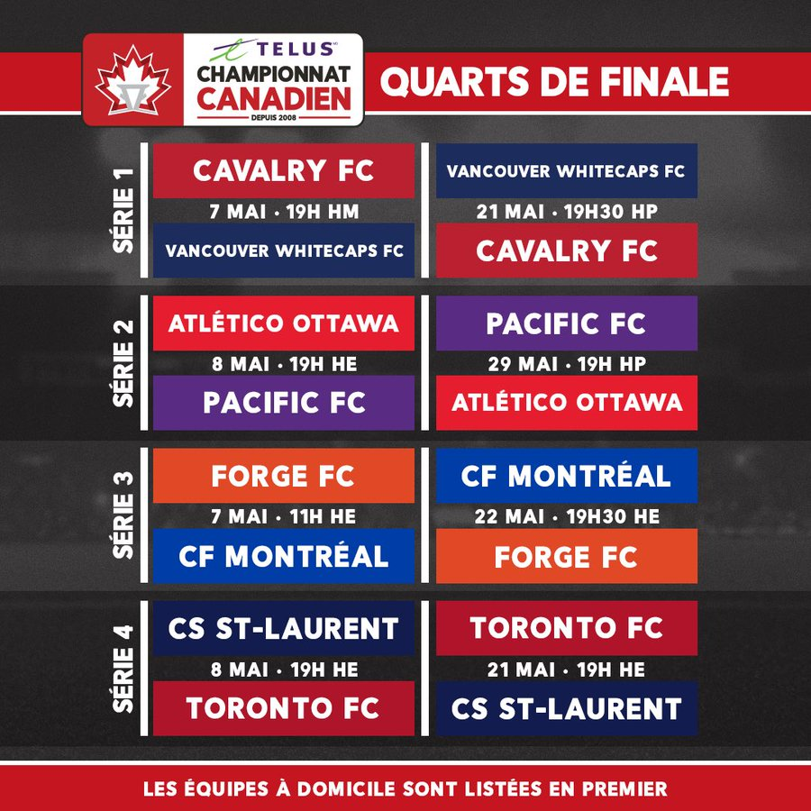 SOCCER : L'affiche des quarts de finale du #CanChamp 
@CanadaSoccer @MLS @CPLSoccer @Ligue1QC