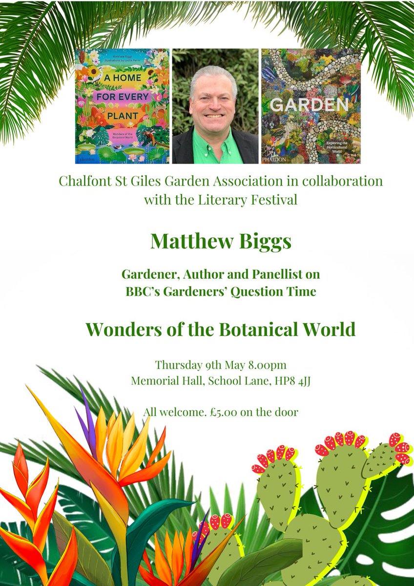 CSGGA's tweet image. We're looking forward to welcoming Matthew Biggs, panellist on BBC's Gardener's Question Time and author of 15 gardening books, to our meeting on Thursday 9th May, 8.00 pm at the Memorial Hall.  Do come along for a fascinating talk on "Wonders of the Botanical World".