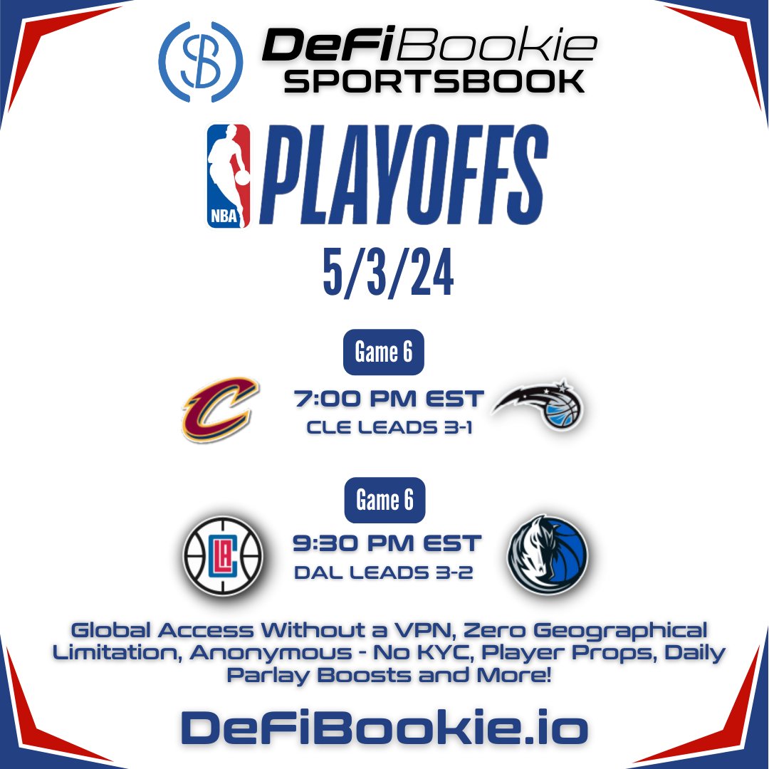 🏀 #NBAPlayoffs continue tonight with the Cavs vs Magic, and the Clippers vs Mavericks. The Magic and Mavericks are both down 3-2 and are in need of a win tonight to stay alive. 🔥 You can bet on these games and more from anywhere without a VPN with Defibookie Sportsbook!