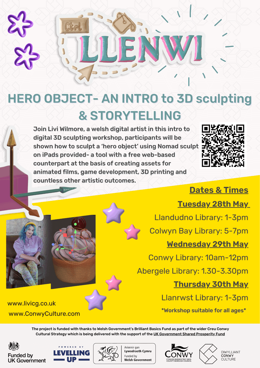 DiwylliantConwy's tweet photo. People of Conwy! ✨
Join the Llenwi team at Conwy Library for the following workshop sessions. ✍️
Fridge Magnet Poetry with Dr Rhys Trimble.
📅 May 9th
🕓1-4pm
Introduction to 3D sculpting & storytelling with Livi Wilmore.
📅 May 29th
🕓10- 12pm
➡️https://t.co/VyOyMco4CG https://t.co/slrzG3MxMz