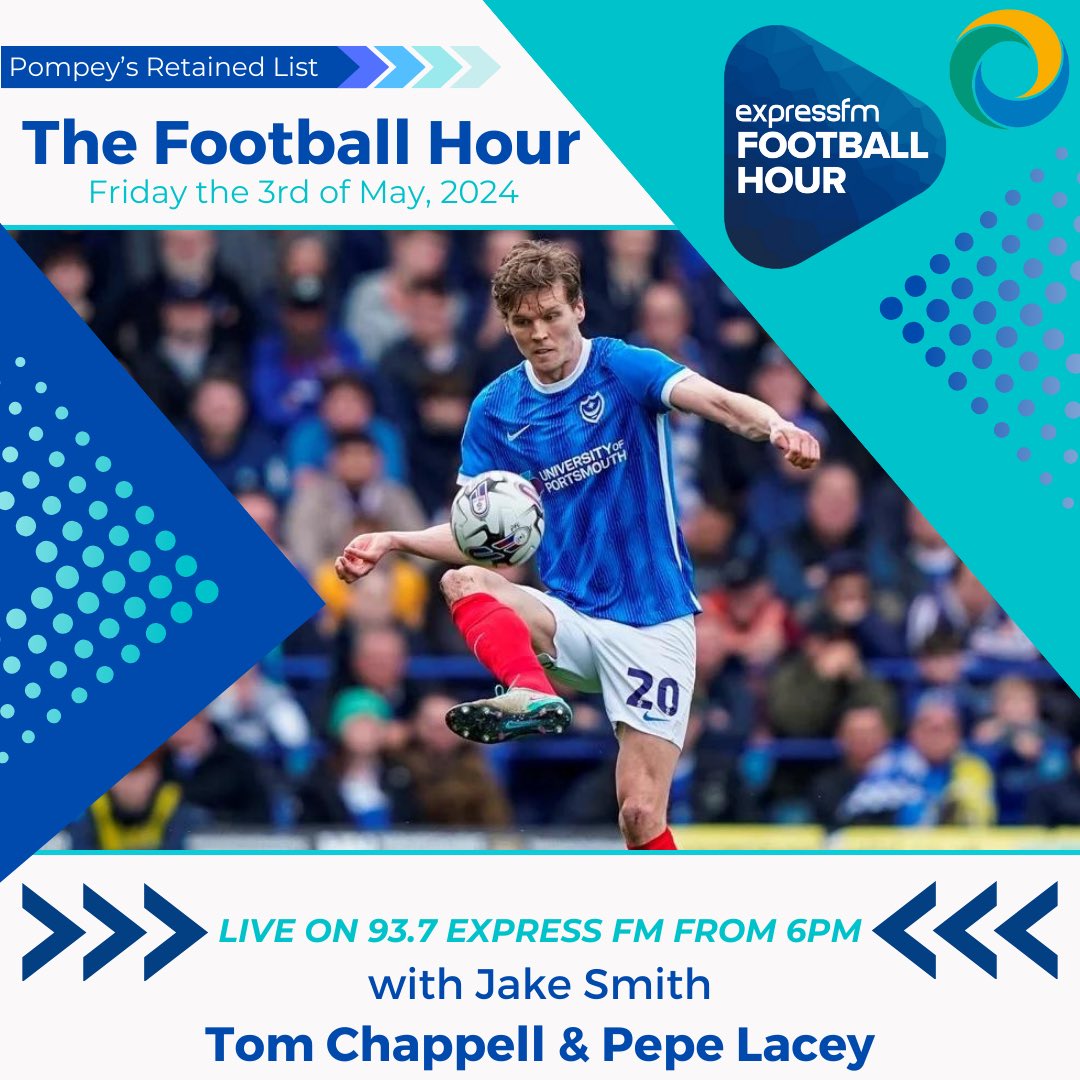 LIVE AT 6PM: @JakePompeySmith hosts The Football Hour, brought to you by @StagecoachSouth. 👥 Tonight’s panel is completed by @officialfournil & @pepe_lacey, who help go over #Pompey’s retained list, which saw 10 players released! 93.7 FM • DAB • expressfm.com/player