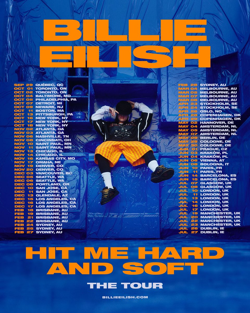 Tickets for HIT ME HARD AND SOFT: THE TOUR are beginning to go on sale now: billieeilish.lnk.to/hitmehardandso…