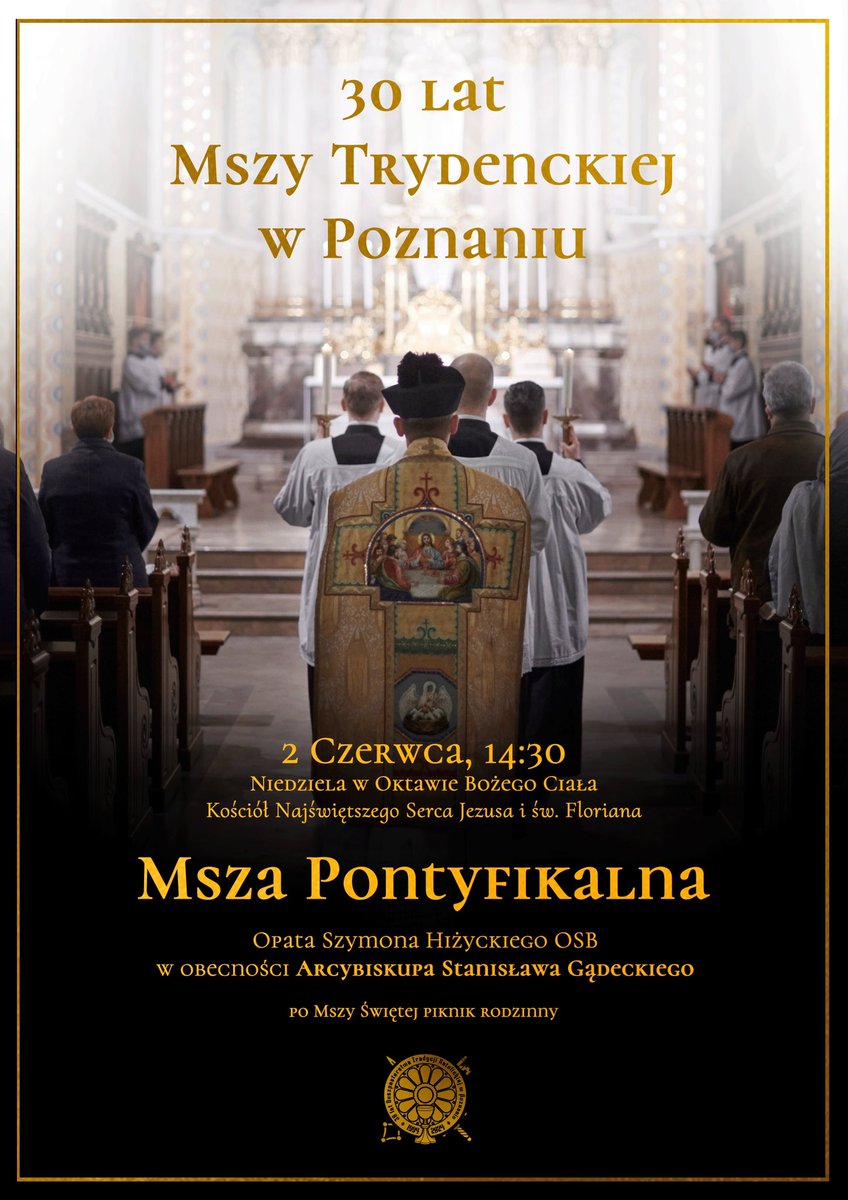 W tym roku przypada 30 lat od wydania pierwszej w Polsce zgody na regularne celebracje Mszy trydenckiej.

W niedzielę 2 VI o godz. 14:30 o. Szymon Hiżycki OSB, opat tyniecki, odprawi od faldistorium pontyfikalną Mszę świętą. Od tronu asystować będzie abp Stanisław Gądecki.

MIŁEJ