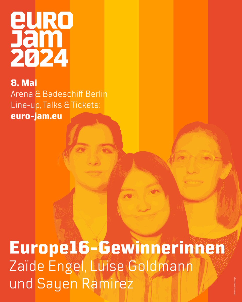 Wir freuen uns auf die drei Europe16-Gewinnerinnen beim #EuroJam2024 🧡

Alle Infos zum #EuroJam, zu unserem Redner*innen-Wettbewerb #Europe16, unserem gesamten Line-up und den kostenlosen Tickets: 
👉 euro-jam.eu