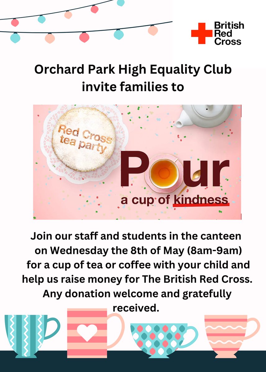We look forward to hosting our families for our Cup of Kindness event on Wednesday to raise funds for The Red Cross.