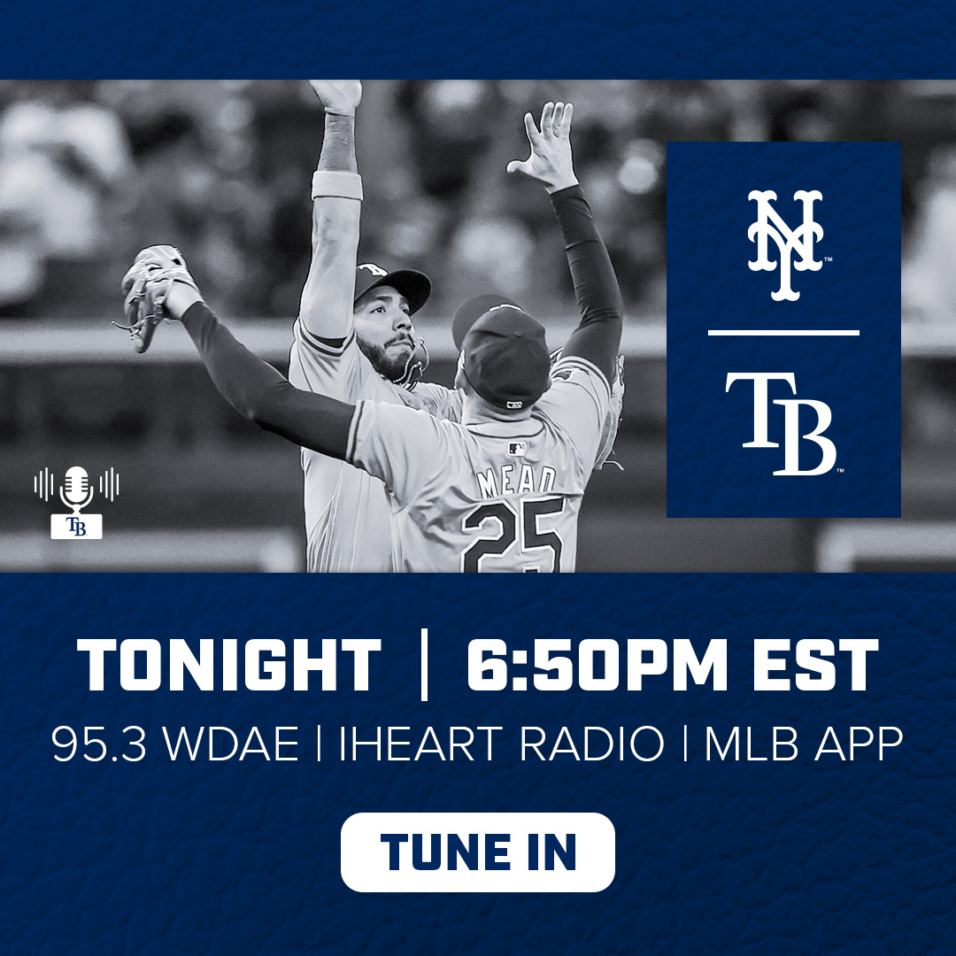 The #Rays are back home for a nine-game homestand beginning tonight with the New York Mets! We're just ten minutes away from the pregame show with @ChrisAdamsWall on @953WDAE! @andybfreed and @neilsolondz will have the call for first pitch at 6:50!