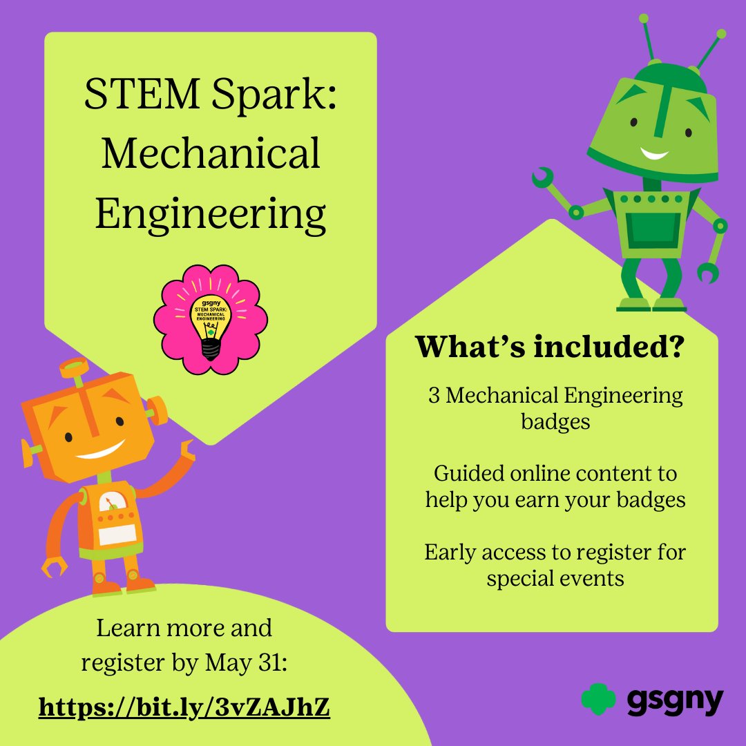 Calling all Daisies, Brownies, and Juniors! STEM Spark: Mechanical Engineering is a brand-new, self-guided badge program where you'll embark on a journey of designing, building, testing, and refining your very own projects. 🦾 Sign up here: bit.ly/4cm8N8U