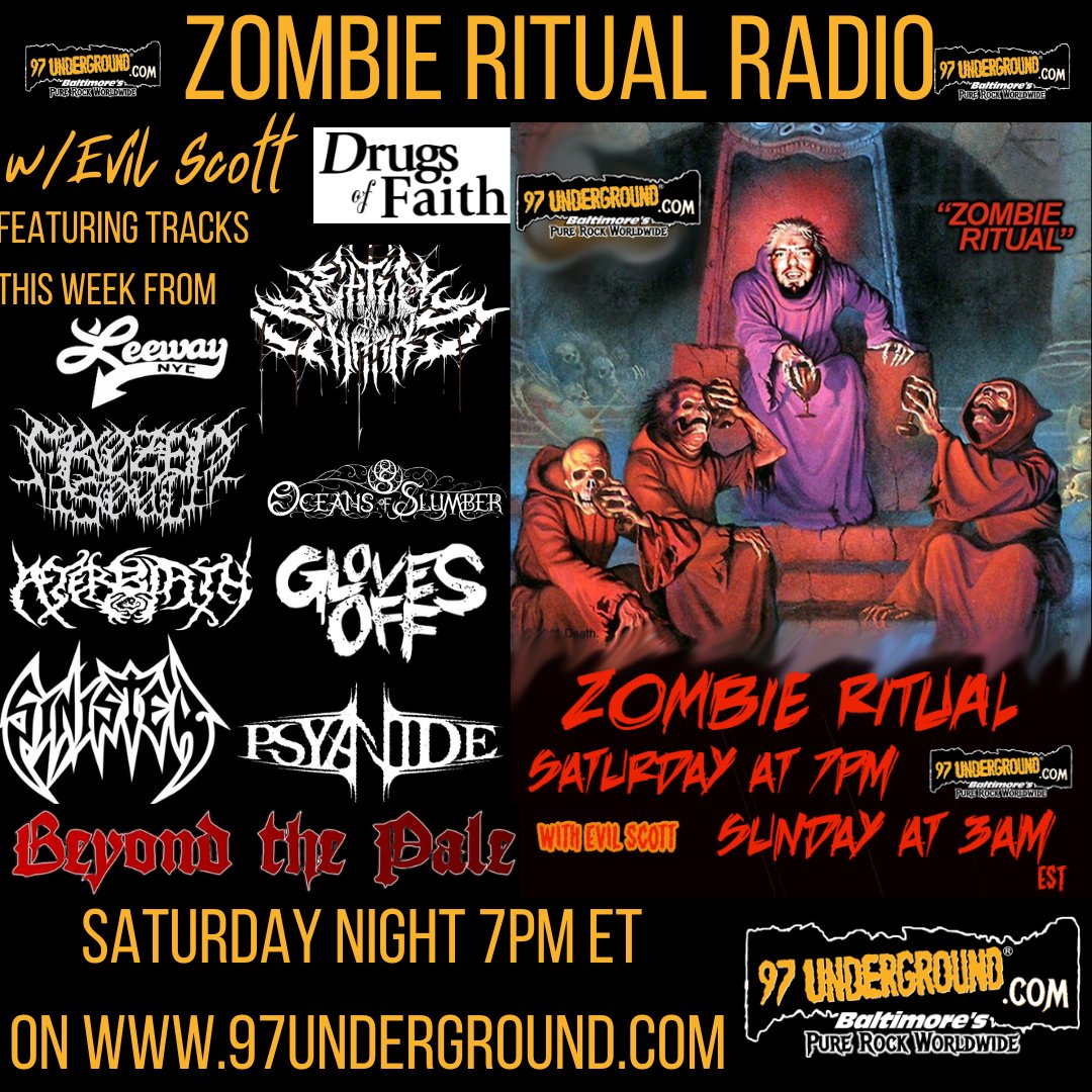 Tomorrow night! 7pm ET on @97underground Get some @ClawHammerPR @Skateboardmkt @Metalcontraband @Frozensoultx @OceansofSlumber @ITHERETWEETER1 @rat_review @OldManMetalOG @RingoinCanfield @afterbirthLIDM @slam_worldwide @BangersP