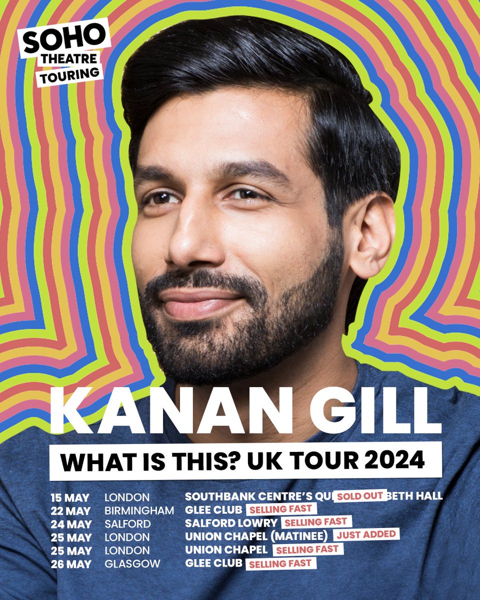 Fresh off his sold out, award-nom'd run at @micomfestival, @KananGill is heading our way this month 🙌

NEWS JUST IN - we've added an extra show at @UnionChapelUK 🎉

Tickets are moving fast, so get on it quick 👇
sohotheatre.com/events/kanan-g…
