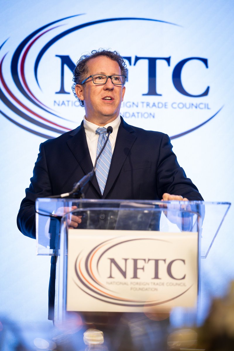 Receiving @NFTC's Trade Leadership for the Digital Age Award was an honor. Opening markets and enforcing trade rules are vital to American industry and economic security. We must defend the free flow of data, protect IP rights, and drive a hard bargain against unfair practices.