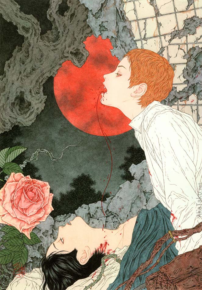 NOSFERATU - JOY by Takato Yamamoto is printed in his 'Nosferatu' art book. Freshly reprinted hardcover book is SIGNED by the artist. Available at AkaTako. akatako.net/japanese-art/t… @takatoy999 #takatoyamamoto #nosferatu #joy #japaneseart #vampireart #山本タカト #ノスフェラトゥ