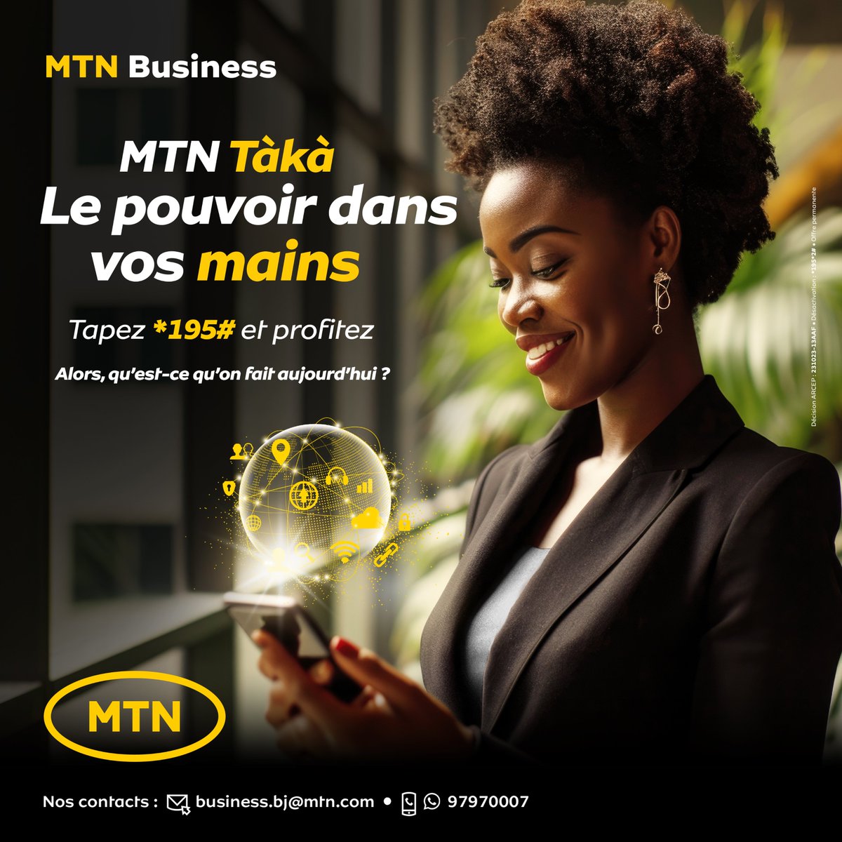 Accueillez notre nouvelle offre Business '' MTN Tàkà ', une solution tout en un qui donne le pouvoir aux PME ; startuppeurs et acteurs du secteur informel. 🎉🎊 MTN Tàkà vous permet : D’acheter et de partager du volume Internet, du crédit d’appel, des minutes d’appel, de faire…