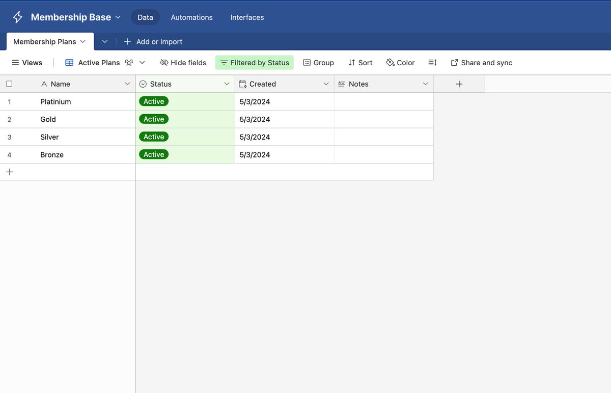 Day 33 of #100DaysofNoCode 💯

Today I started building a membership database in @airtable

Here's what I've built 👇