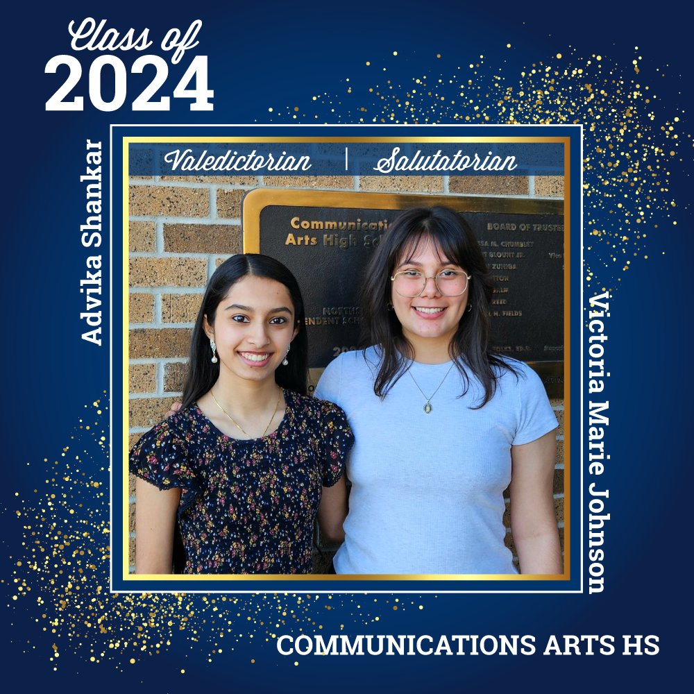 Next up, congrats to the 2024 Val and Sal from Communication Arts HS! Advika will be attending UT Austin, majoring in business, & plans on becoming a businesswoman. Victoria will also be attending UT Austin, where she hopes to work towards becoming a future CEO.🎊 #TeamNorthside