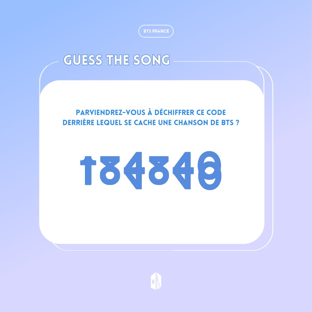 JEU | BTS France

Votre mission, ARMY, si vous l'acceptez, déchiffrer le code ci-dessous afin de dévouvrir la chanson cachée de @BTS_twt ⤵️

Y parviendrez-vous ? 😏

N'hésitez pas à aller écouter le titre en question une fois l'avoir trouvé 😁

#BTS