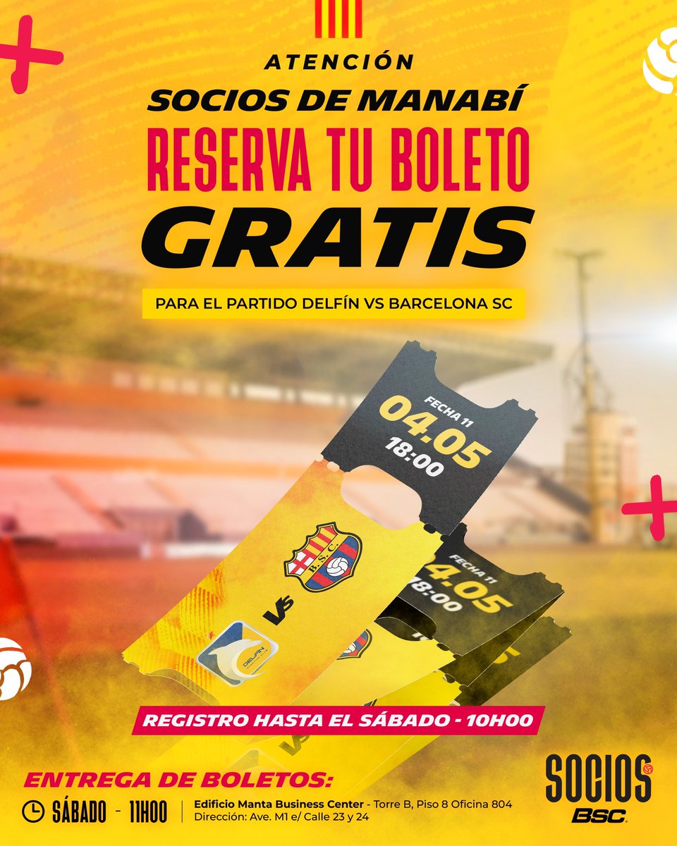 ¡Seguimos alentando todos juntos! 👊🏻💛

🆓🎟️ Socios de Manabí, solicita tu boleto GRATIS en barce.link/ReservaBoletos…

👨🏻‍💻 El ingreso al formulario es con el número de cédula.

¡Por eso siempre es mejor ser Socio! 😉

#BarcelonaSomosTodos + Sus Socios