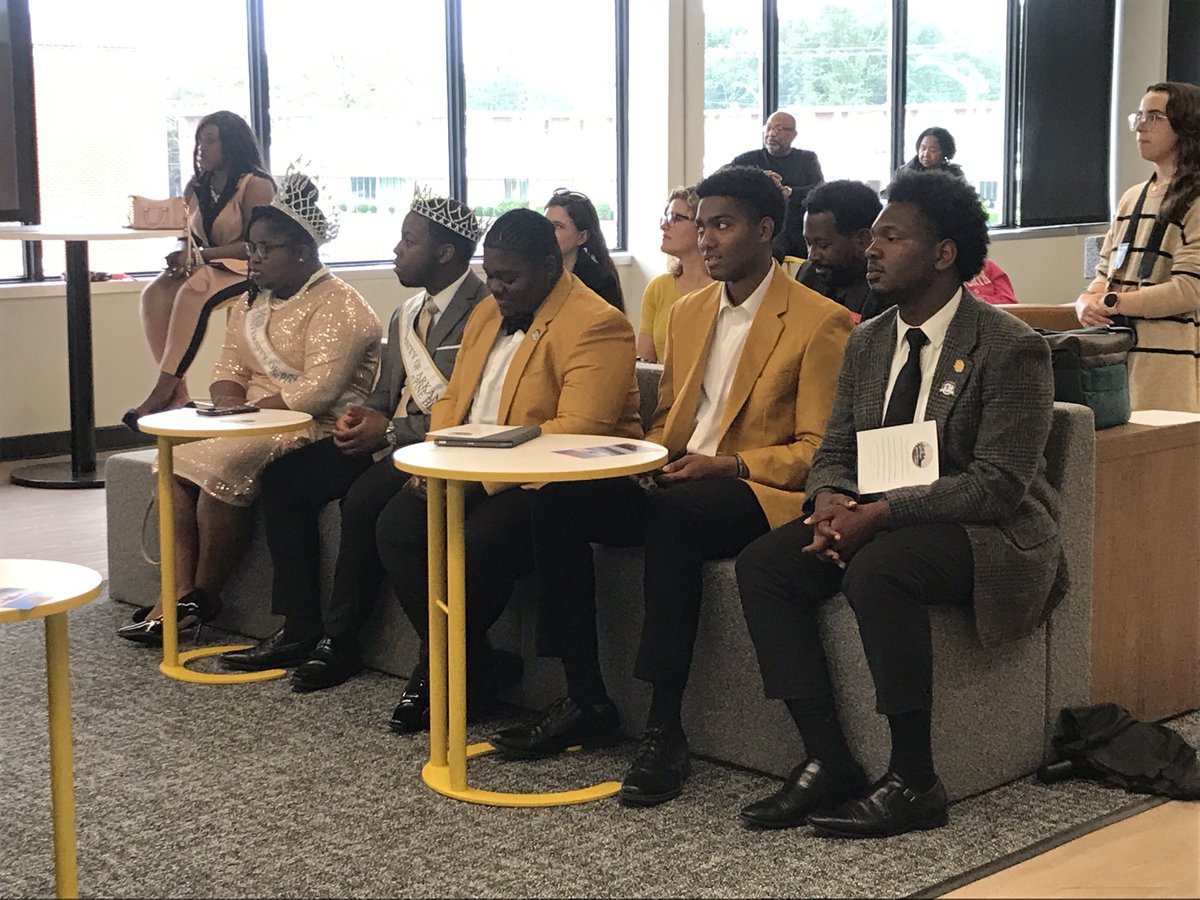 UAPB student leadership and members of Royal Court look on during Reopening & Ribbon Cutting of L.A. Davis Center! Go Lions!