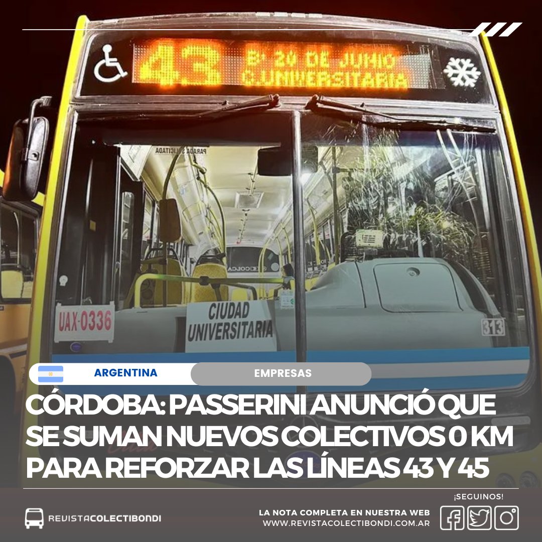 Córdoba: Passerini anunció que se suman nuevos colectivos 0 km para reforzar las líneas 43 y 45 bit.ly/3UqHBxx