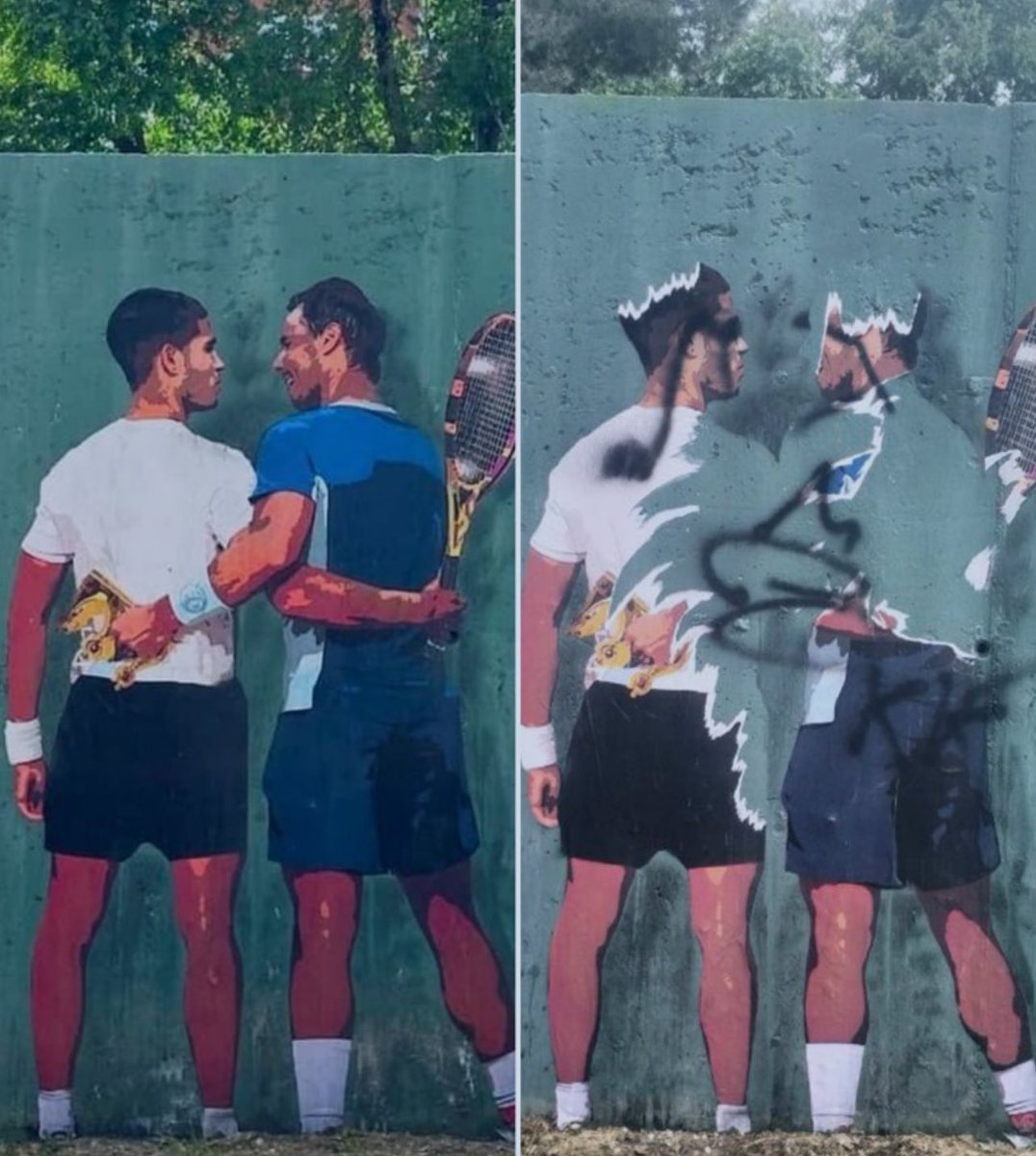 Madrid’de yapılan Alcaraz-Nadal murali henüz haftası dolmadan bu hale geldi 😞