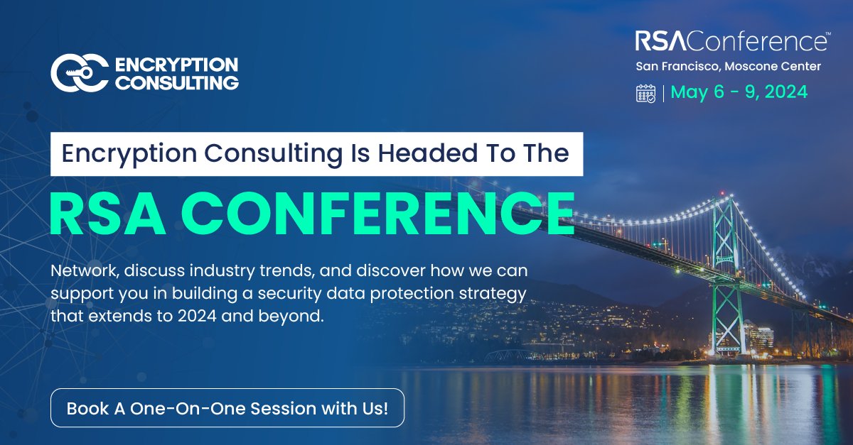 We are heading to the RSA Conference. Join us for a one-to-one session with our data security experts to discuss all things data protection! ow.ly/4Vyk50RvX8l #EncryptionConsulting #RSAConference #RSA #DataProtection #CyberSecurity #DataSecurity