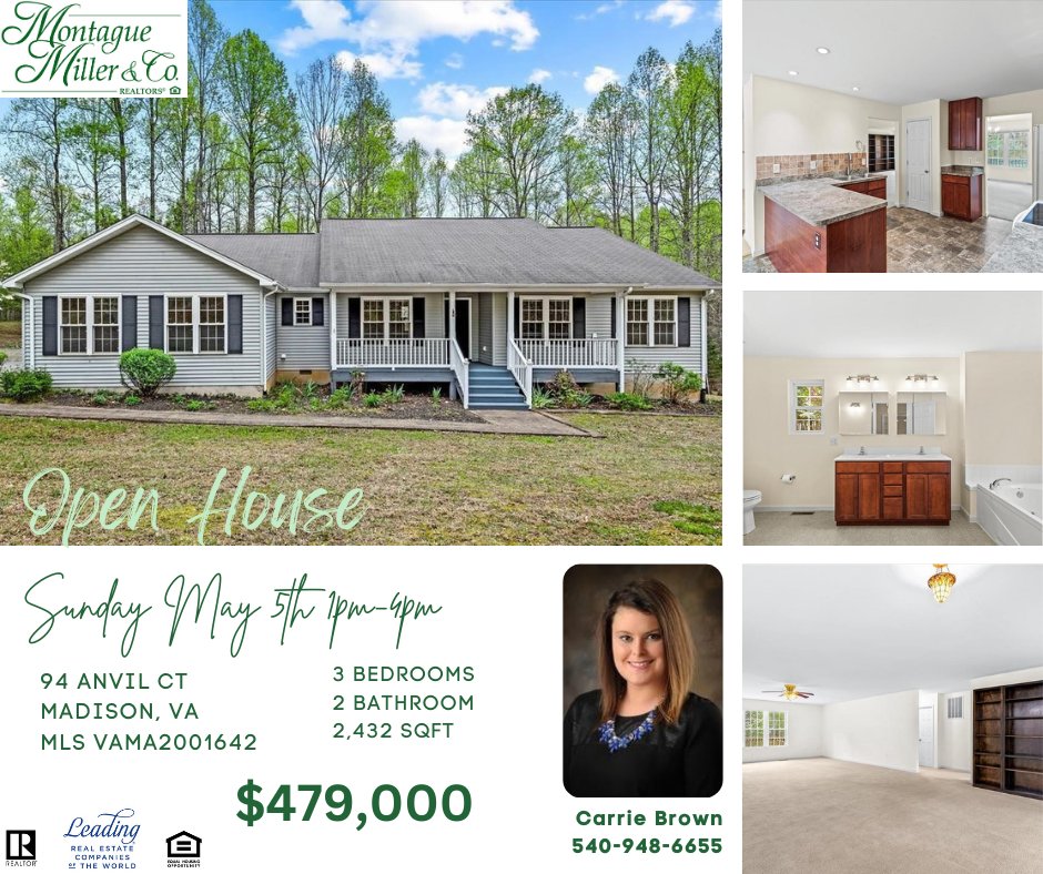 Come on out and see this fantastic, move in ready home in Madison, VA.  This Sunday May 5th from 1pm to 4pm. 

Call Carrie for more information at 540-948-6655
1l.ink/HCVTCVZ

#realestate #openhouse #madisonva #madisonvarealestate #newlisting  #realtor #madisonrealtor