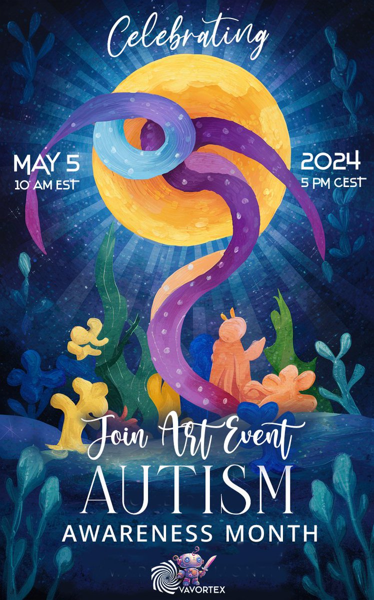 🌈#AUTISMAWARENESS #ARTEVENT Join us for amazing art, talks, and support! 🔔Sunday 5 MAY 10 am EST/ 5PM CEST Brought to you by @VAVortex, amazing cohost @paladinpunks and speakers like @RainbowMosho and @Cayden_and_Nico and more... Link & speakers announced shortly 👇♥️ 🧵