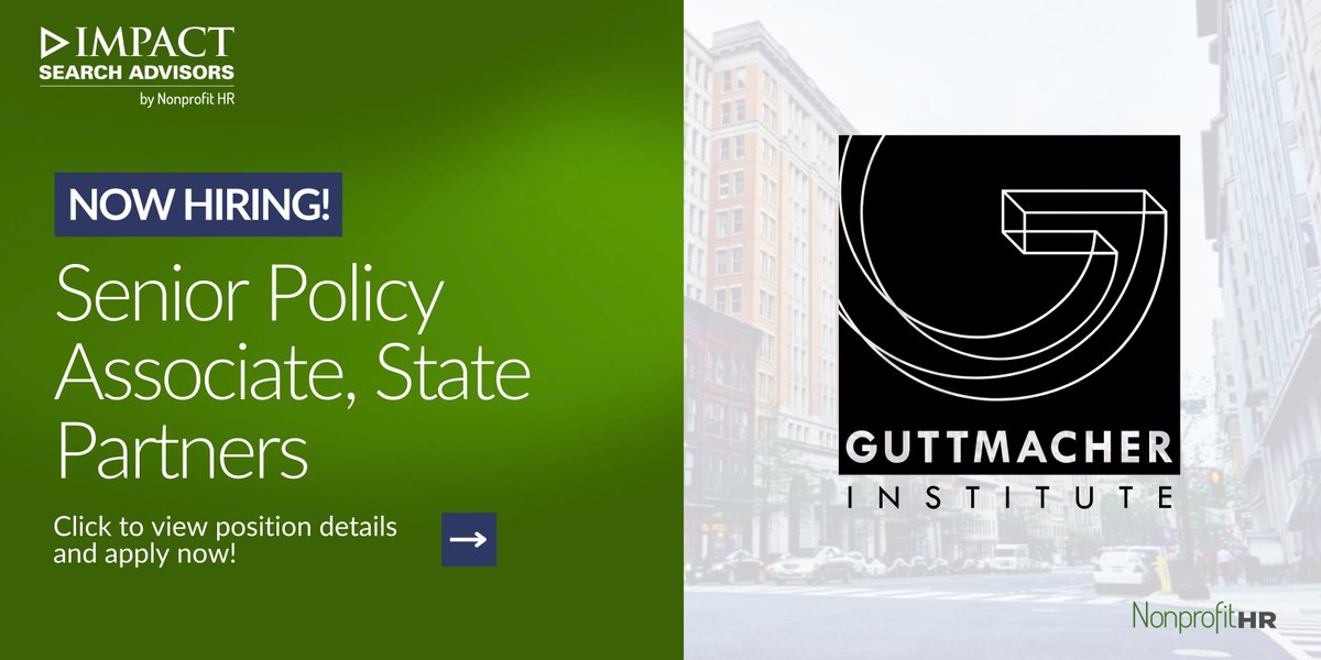 Calling all experienced policy advocates! @Guttmacher is hiring a Senior Policy Associate, State Partnerships to lead strategic collaborations and advance reproductive rights. Passionate about advocacy and equity? Apply now: nonprofithr.com/professional-s… #NowHiring #NonprofitJobs