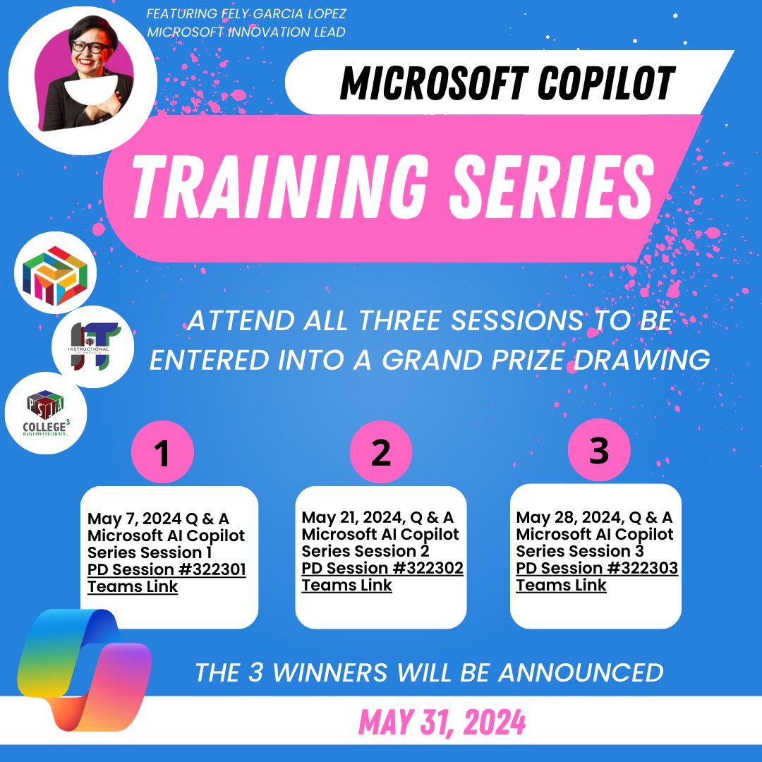 Hello <a href="/PSJAISD/">PSJA ISD</a>  educators!  Join us beginning next week for our three-part training series on Microsoft Copilot with Fely Garcia Lopez, Microsoft Innovation Lead! Cool Grand Prize Pack drawing for those attending all 3 sessions! 🤩💻 <a href="/FelyTeachnology/">Fely García López</a> #PSJATech @MSFTCopilot