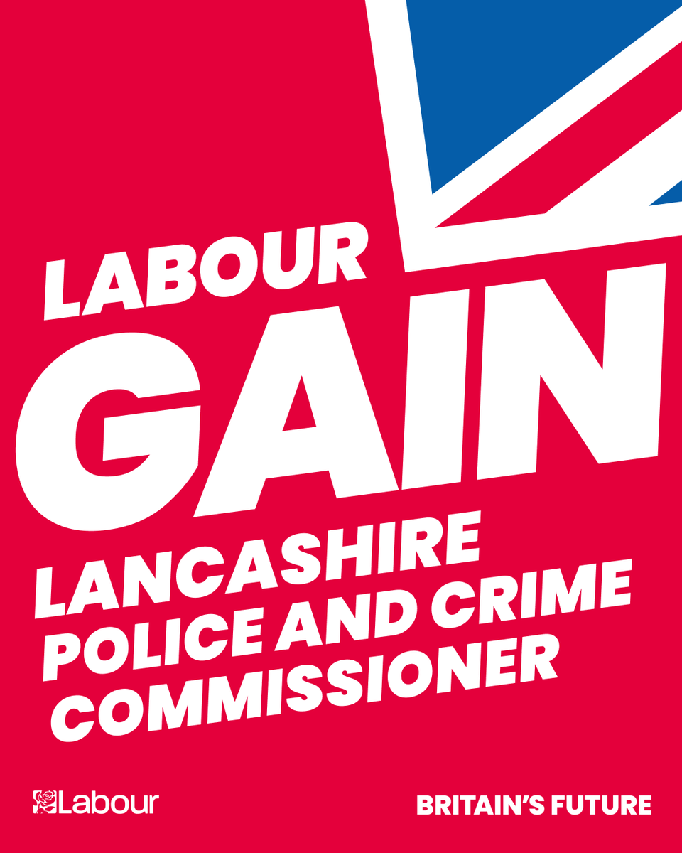 Labour GAIN Lancashire Police and Crime Commissioner from the Conservatives 🌹