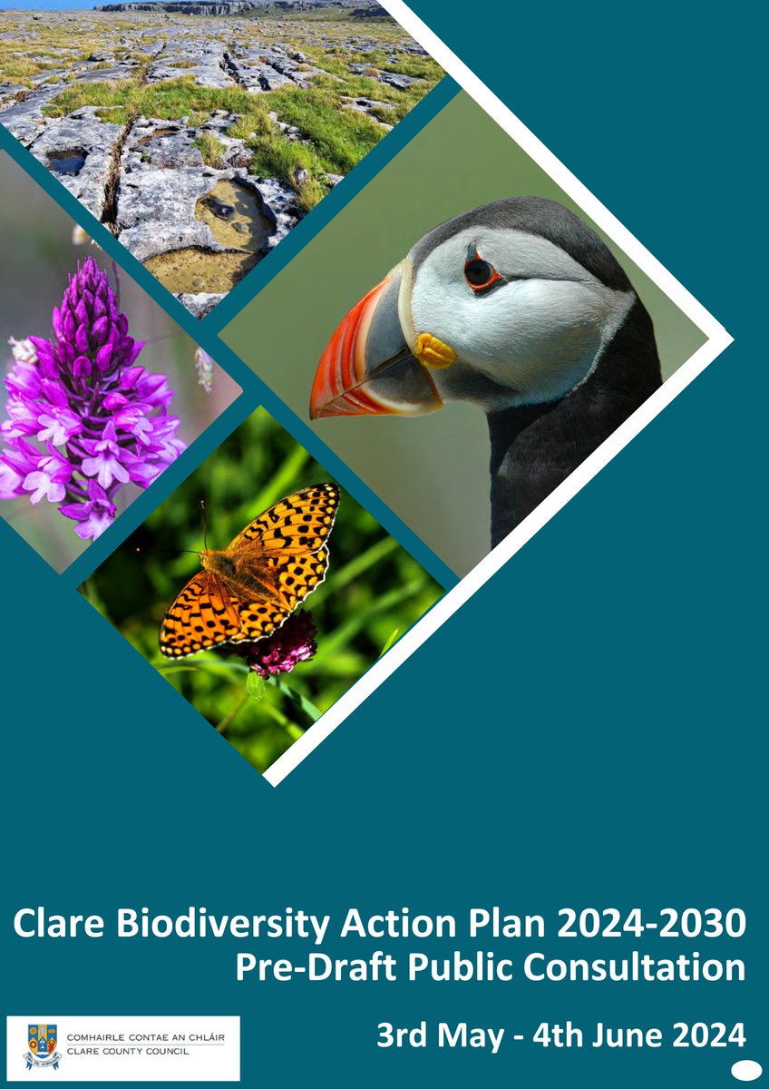 Have Your Say! Pre-Draft Public Consultation is now open for the preparation stage of the Clare Biodiversity Action Plan 2024-2030 which runs from 3rd May to 4th June, 2024. To make an observation/submission, please visit: yoursay.clarecoco.ie/clare-biodiver…