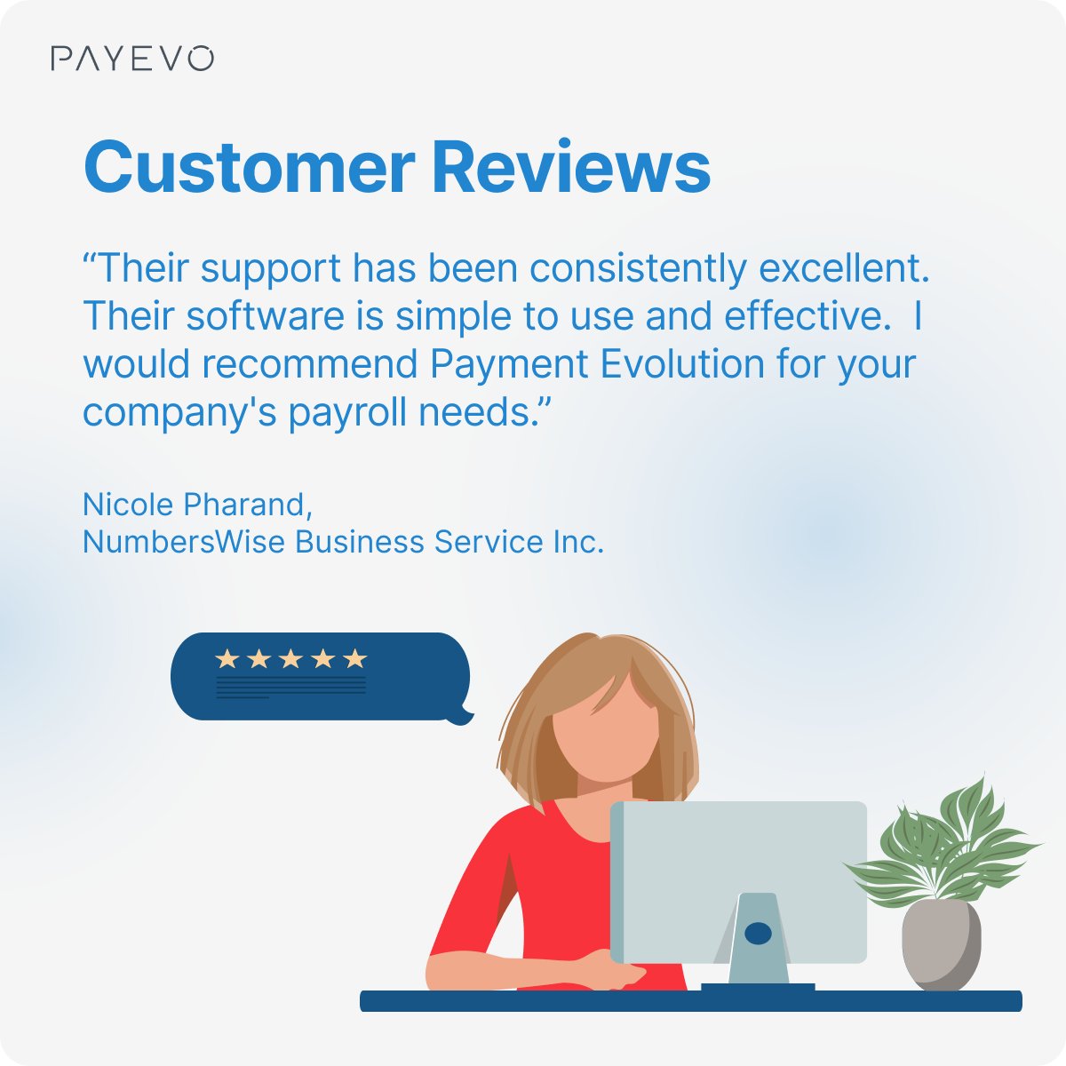 PaymentEvolution (@payevo) on Twitter photo We're delighted to receive this feedback from NumbersWise Business Services Inc.! Thank you for your recommendation!
#PayEvo #Payroll We're delighted to receive this feedback from NumbersWise Business Services Inc.! Thank you for your recommendation!
#PayEvo #Payroll