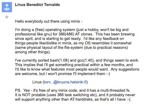 Linus Torvalds introducing Linux: underpromise and overdeliver masterclass. 

It’s just a hobby bro, won’t be big I swear 😁