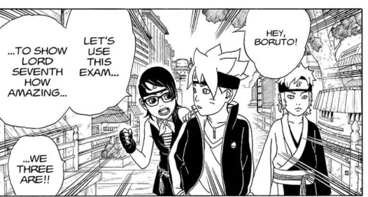 While Sumire often elicits  other people's thoughts, throughout part one, Sarada often is able to give voice to other people's emotions.

Here with both Kawaki and Boruto, she's able to understand their emotional dynamics with Naruto, one needing attention, another protection.