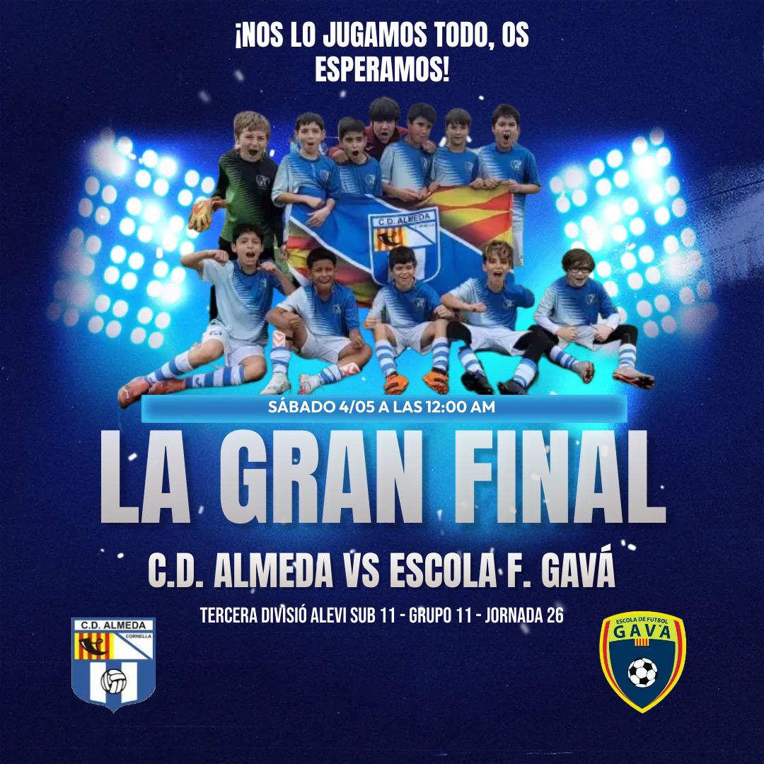 ⚪🔵 Nuestros chicos del Sub 11 se juegan el título de liga.

🏆 En caso de victoria ante el Gavá se alzarán con el título.

✌️ Es a todo o nada, ven a apoyarlos al Municipal de Almeda mañana sábado a las 12 horas.