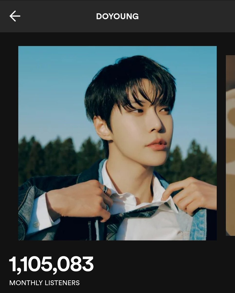 #DOYOUNG มียอด Monthly listeners (ผู้ฟังรายเดือน) ทะลุ 1,105,083 บน Spotify! (+46,704) สร้างสถิติใหม่ให้กับตัวเอง (new peak) อย่างต่อเนื่อง ขอแสดงความยินดีด้วยค่ะ 👏🏻🥳 (open.spotify.com/artist/5IMXUzb…)