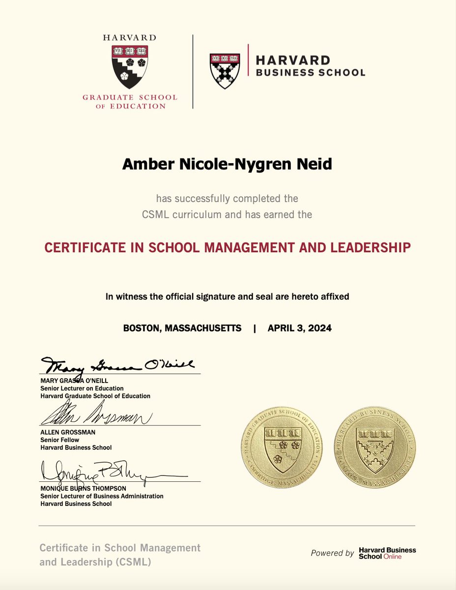 Completed my first @HarvardHBS course! What a great way to learn from some great teachers and leaders in the field of education. #professionaldevelopment #alwayslearning #harvardbusinessschool #onlineed