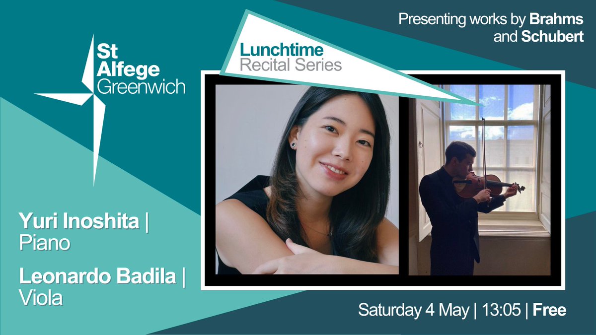 We have a double bill of musical offerings TOMORROW! We start with a wonderful lunchtime recital by Yuri Inoshita (Piano) and Leonardo Badila (Viola) that celebrates the works of #Brahms and #Schubert 🎵 Sat 4 May | 13.05 | Free Entry #Concert #music #greenwich #freeconcert