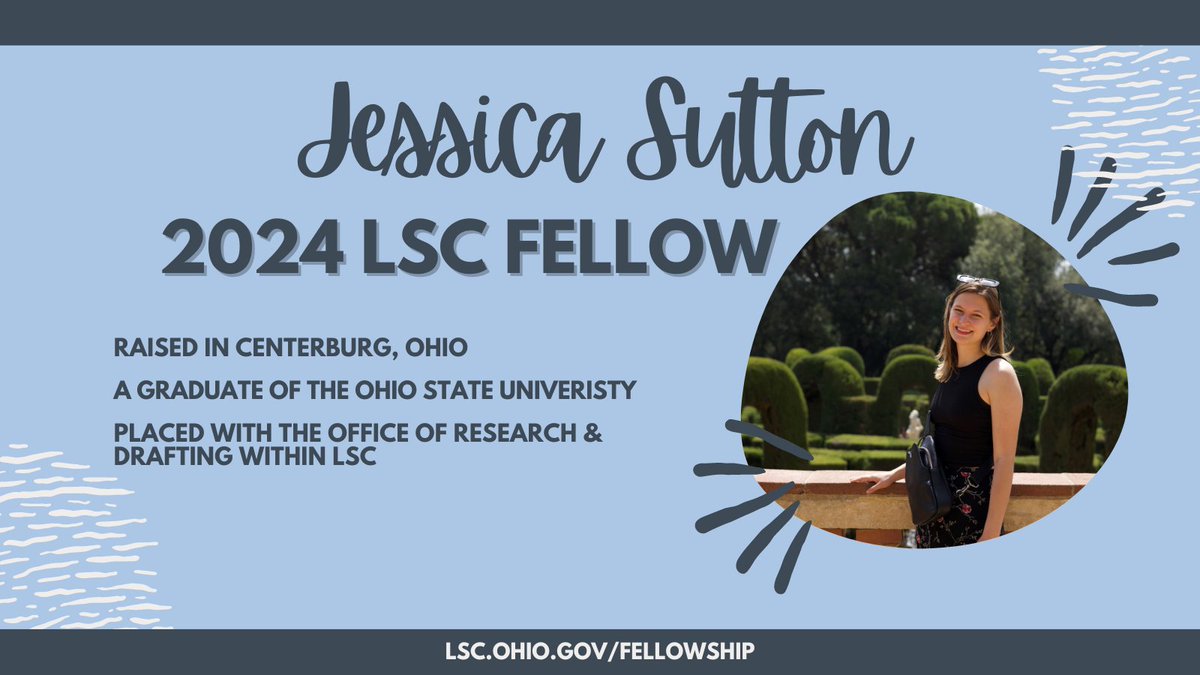 Jessica Sutton is a 2024 Fellow placed with the Office of Research and Drafting with LSC. She calls Centerburg, Ohio, home, and she graduated from @OhioState. Read more from Jess here: facebook.com/LSCFellowshipP… #lscfellowship #stategovernment #publicservice #ohio #FeaturedFellow