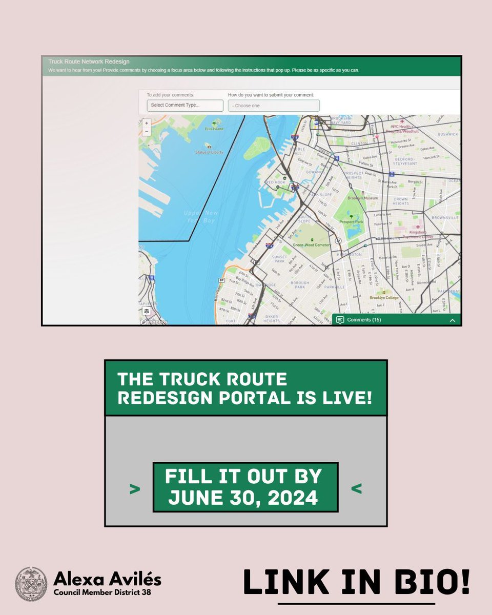In 2023, @NYCCouncil passed my bill requiring @NYC_DOT to redesign the city truck route network to enhance safety, increase visibility, reduce traffic congestion, and improve the overall freight roadway network Today NYC DOT launched its Public Feedback Portal!