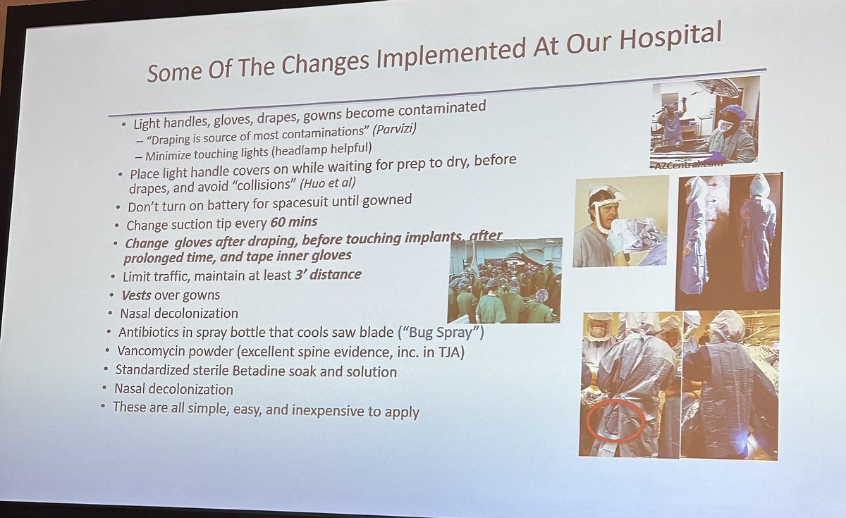 Absolutely thought provoking talk from orthopaedic surgeon. Achieved ⬇️ prosthetic inf. reduced inf rate from 2.5% to 0.3%! Know your environment, teach theatre staff WHY protocols are so imp, analyse your practice. @SMSNA_ORG #AUA24