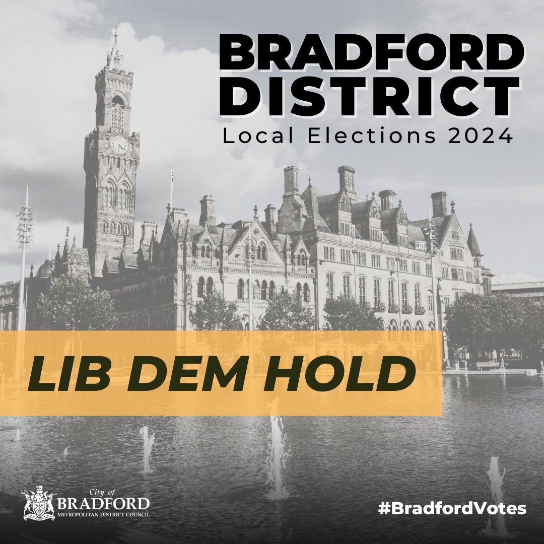 Eccleshill Lib Dem - Hold #BradfordVotes #LocalElections2024 Latest results can be found here: orlo.uk/riDnG