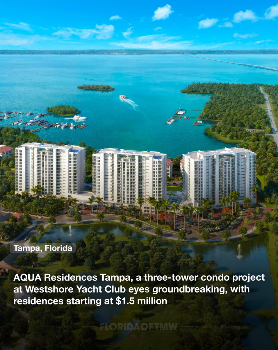 AQUA Residences Tampa, a new three-tower condo project in the Westshore Yacht Club, is set to break ground next week. Developed by Westshore Group LLC and designed by renowned architect Bob Hall, the project offers 77 luxury units starting at $1.5 million, with 40% already