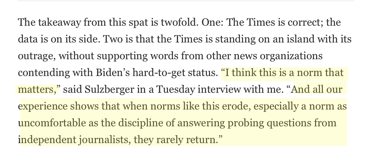 The real threat to democracy is Biden refusing to talk to @nytimes 1-on-1, not Trump's myriad of threats to dismantle the constitution. Great stuff as always from Times publisher AG Sulzberger. 🙄h/t @ErikWemple