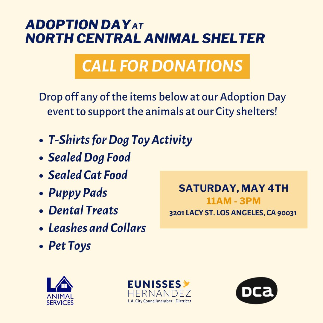 Let's do our part in supporting the animals in our City shelters! We'll be at North Central Animal Shelter tomorrow from 11am to 3pm for an Adoption Day event. Swipe through for more information and ways to get involved.