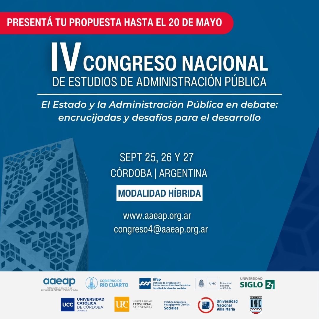 AAEAPok's tweet photo. 🚨Se extiende hasta el 20 de mayo las inscripciones para participar del IV Congreso Nacional de Estudios de Administración Pública🏛️.

📄Bases e inscripciones https://t.co/bPAV3OLbjm https://t.co/L5vhPibqOn