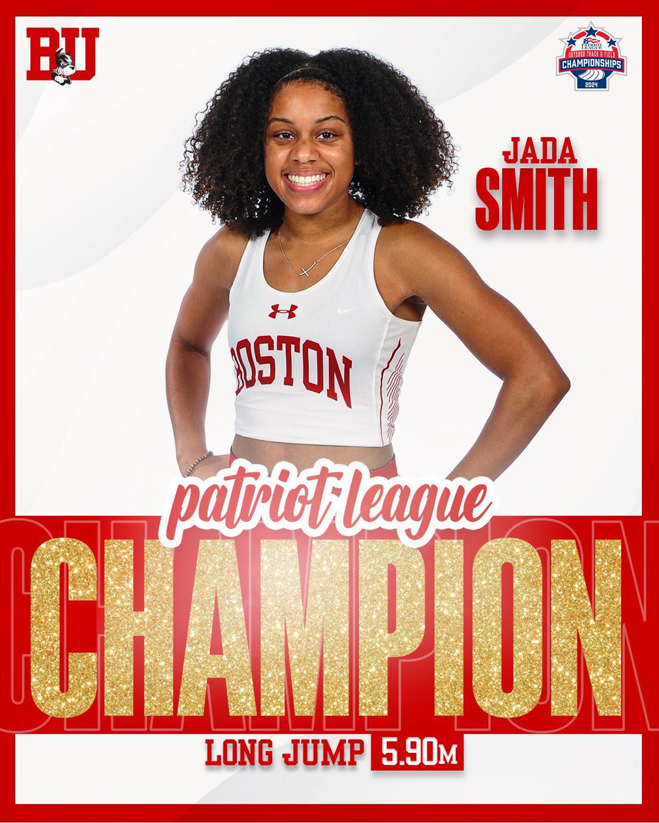 🥇 Jada is a Patriot League Champion ‼️ She jumped 5.90m (19’ 4.25”) in her first collegiate appearance in the long jump to take home the title! #GoBU
