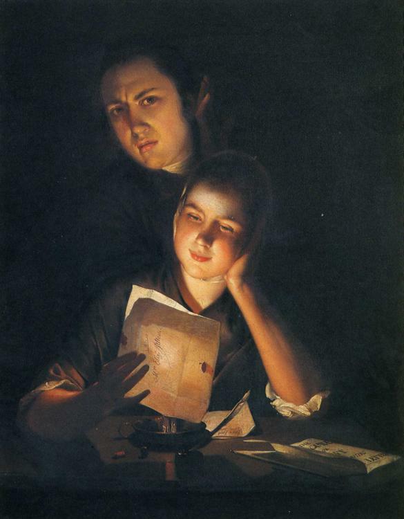 A Girl reading a letter by Candlelight, with a Young Man peering over her shoulder wikiart.org/en/joseph-wrig…