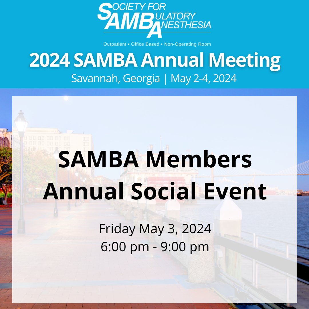SAMBA members, sponsors, and exhibitors, it's time to unwind and celebrate! Join us at The DeSoto Pool & Cabana Bar on the 2nd floor for the #samba24 Annual Social Event at 6:00 pm. See you there!