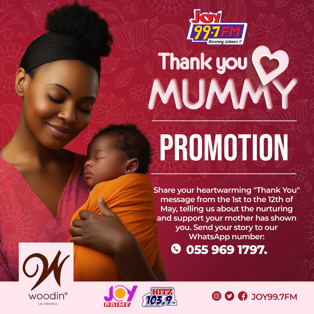 🌸 Join our 'Thank You Mummy' promotion this Mother's Day! 💌From May 1st to 12th, share your heartfelt 'Thank You' message, expressing the love and support your mom has given you over the years via our WhatsApp number 055 969 1797. #ThankYouMummy